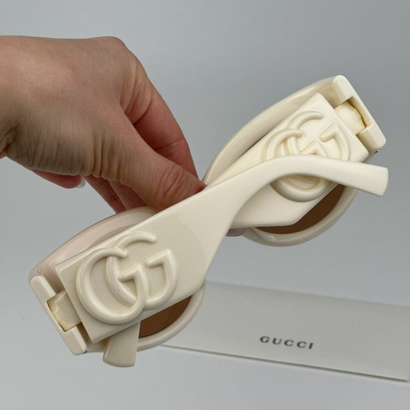 Gucci GG1544S 004 BRAND NEW Sunglasses Ivory Brown Unisex Oval - Picture 5 of 11